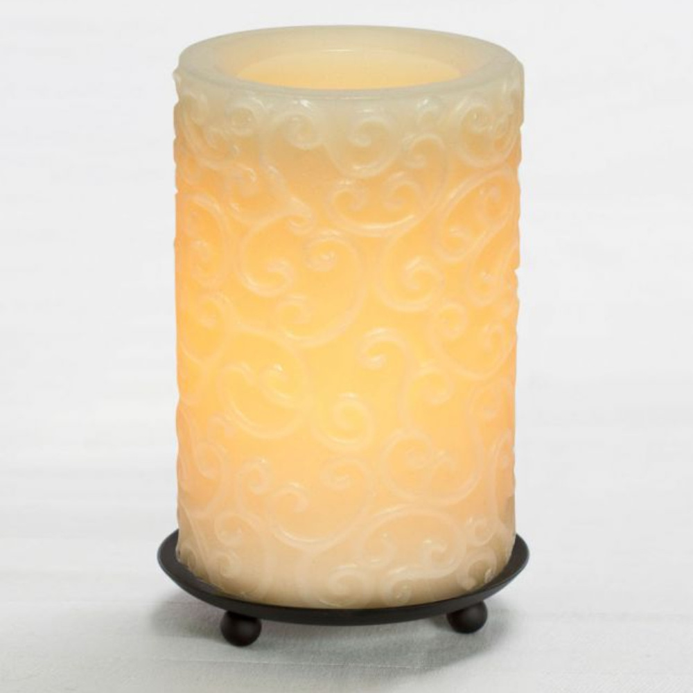 Flameless LED 6" Real Wax Pillar, Scrolls